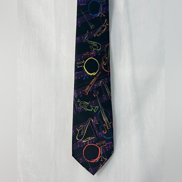 Three Rocker Necktie Company Music Band Instruments All Over Printed Mens Tie - Picture 14 of 17